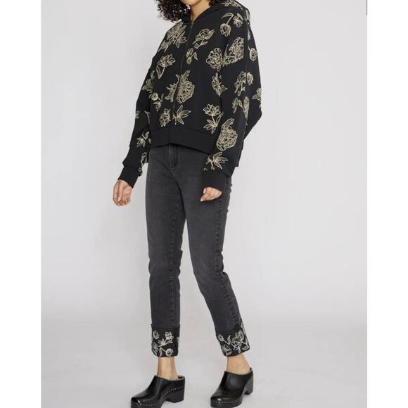 DRIFTWOOD Tops - Driftwood Small Halle Etched Floral Embroidered Zip Up Hoodie Cotton Boho Hip